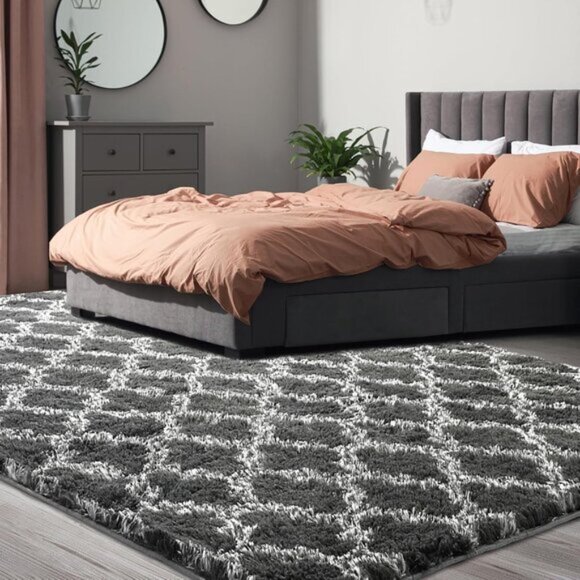 Shag Area Rug 5x7 Feet Extra Soft Rugs for Living Room, High  New 5x7 Shag Area Rug, Extra Soft High Pile Geometric Carpet in Dark Grey/White